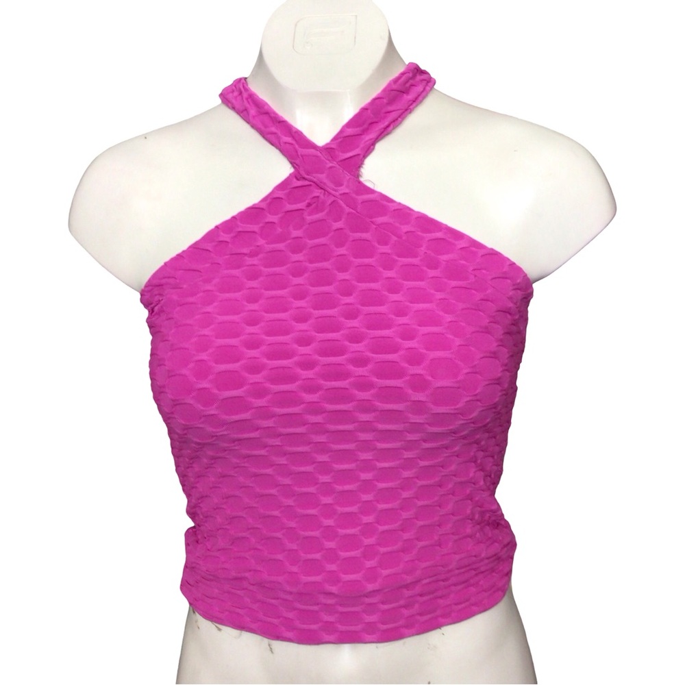 Hot Kiss Fuchsia Textured Halter Top